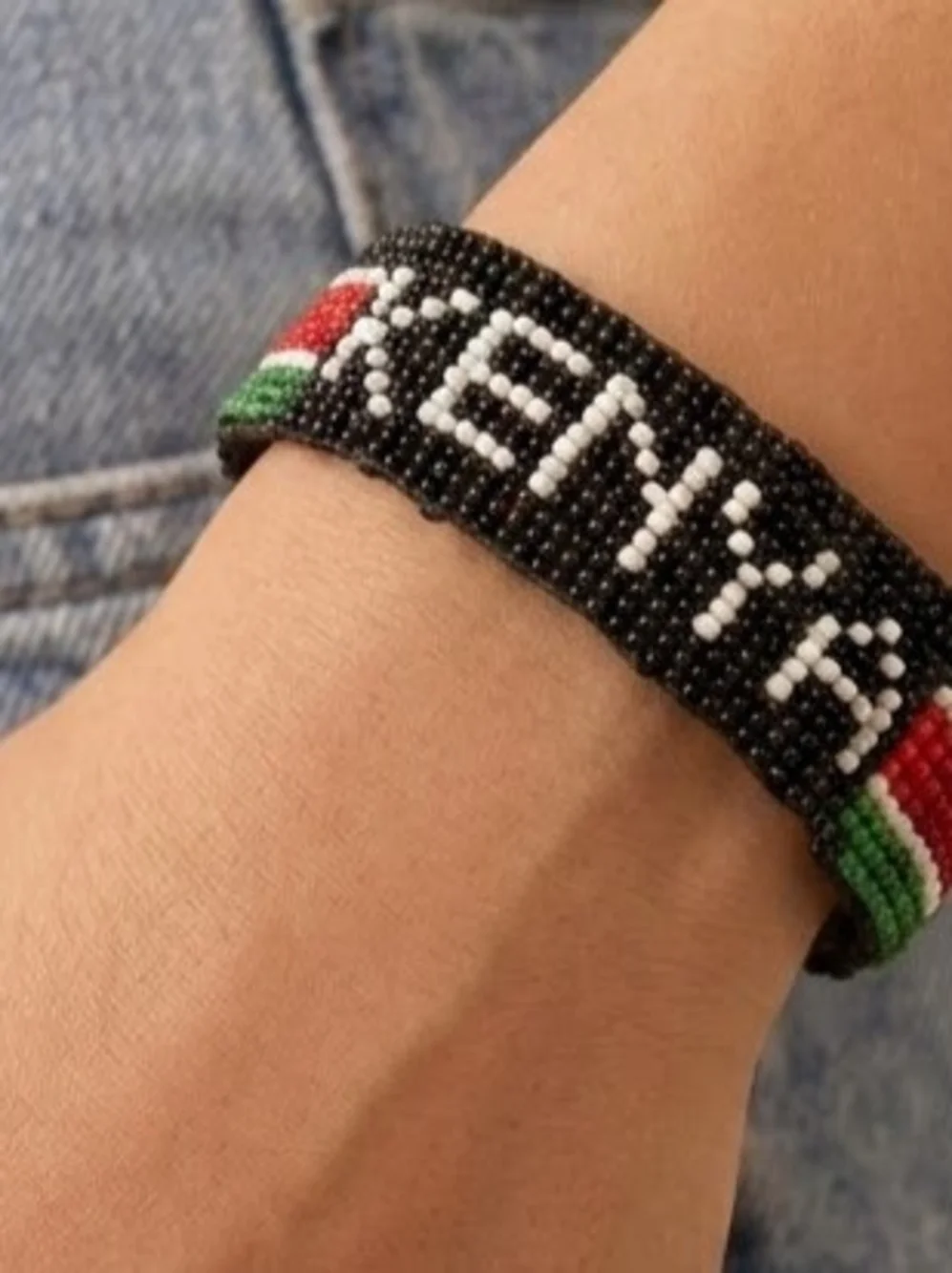 Black Beaded Stretchable KENYAN Flag Bracelet Unisex